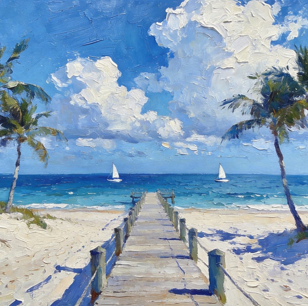 Heavy Texture Oil Paintings, Beach Paradise by the Sea, Seashore Palm Tree Paintings, Landscape Canvas Paintings, Original Oil Paintings, Landscape Paintings on Canvas, Hand Painted Canvas Art-Grace Painting Crafts