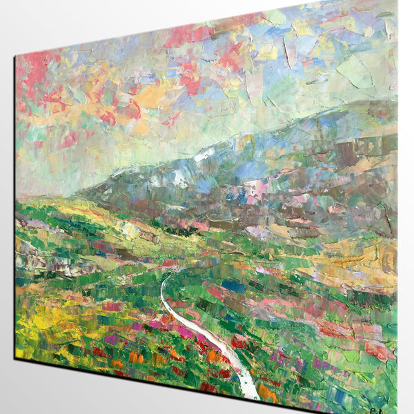 Mountain Landscape Painting, Palette Knife Paintings, Custom Wall Art Painting on Canvas, Spring Mountain Painting-Grace Painting Crafts