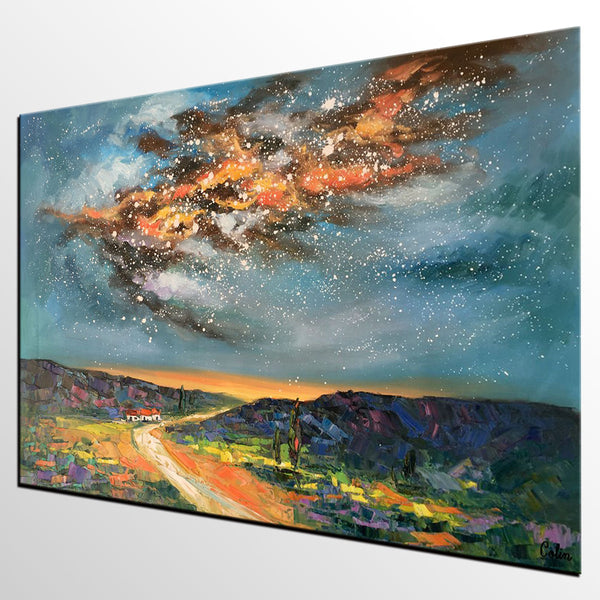 Landscape Oil Paintings, Starry Night Sky Painting, Custom Canvas Artwork, Original Oil Painting on Canvas, Buy Paintings Online-Grace Painting Crafts
