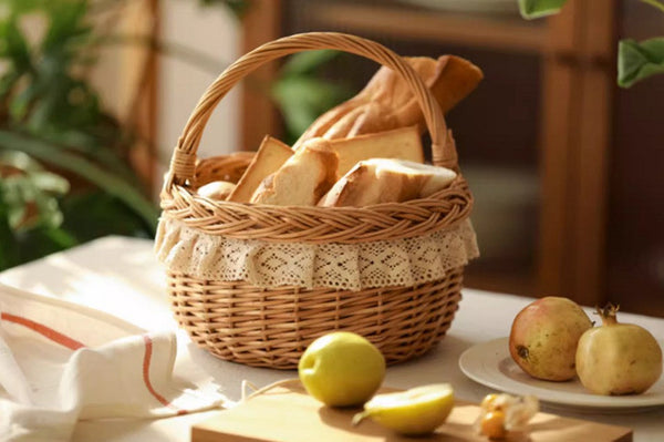 Storage Basket for Shelves, Picnic Storage Basket with Handle, Hand-woven Wicker Storage Basket, Natural Fruit Basket, Willow Weaving Baskets for Kitchen-Grace Painting Crafts