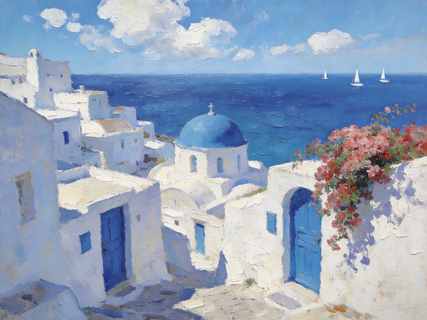 Dreamy Aegean Vistas, Hand Painted Canvas Art, Landscape Paintings for Living Room, Small Canvas Paintings, Landscape Wall Art Paintings, Original Oil Paintings-Grace Painting Crafts
