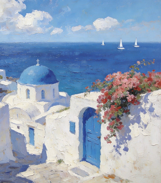 Dreamy Aegean Vistas, Hand Painted Canvas Art, Landscape Paintings for Living Room, Small Canvas Paintings, Landscape Wall Art Paintings, Original Oil Paintings-Grace Painting Crafts