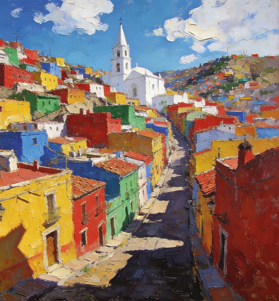 Canvas Wall Art Paintings, Guanajuato's Chromatic Charm, Hand Painted Canvas Art, Small Oil Paintings, Landscape Canvas Paintings, Original Canvas Paintings-Grace Painting Crafts