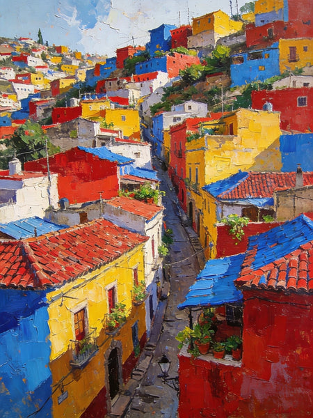 Original Wall Art Paintings, Guanajuato's Vibrant Hilltop Village, Hand Painted Canvas Wall Art, Heavy Texture Artwork, Small Oil Paintings-Grace Painting Crafts
