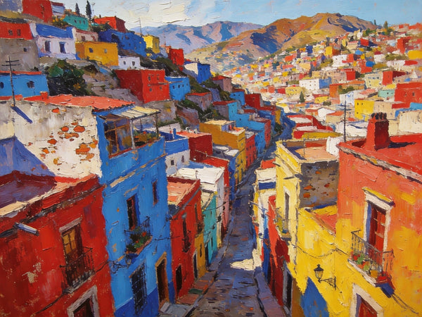 The Painted Guanajuato Town on the Hill, Canvas Wall Art Paintings,Landscape Canvas Paintings, Hand Painted Canvas Art, Original Oil Paintings, Buy Small Canvas Paintings-Grace Painting Crafts
