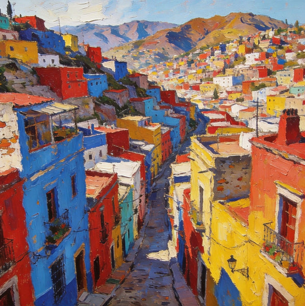 The Painted Guanajuato Town on the Hill, Canvas Wall Art Paintings,Landscape Canvas Paintings, Hand Painted Canvas Art, Original Oil Paintings, Buy Small Canvas Paintings-Grace Painting Crafts