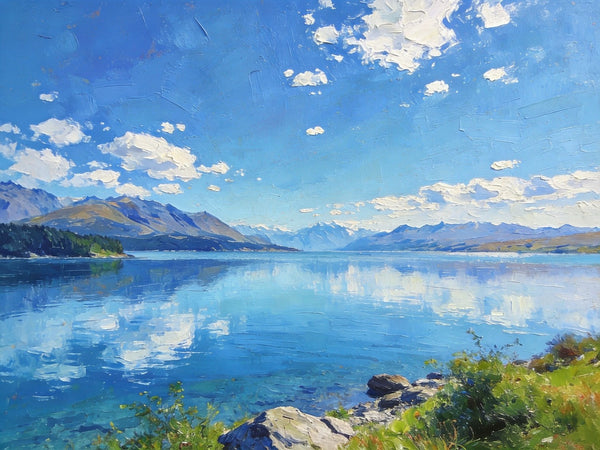 Picturesque Lake and Mountain View, Hand Painted Canvas Art, Original Landscape Paintings, Small Oil Paintings, Canvas Paintings for Living Room, Buy Paintings Online-Grace Painting Crafts