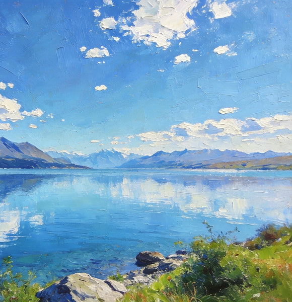 Picturesque Lake and Mountain View, Hand Painted Canvas Art, Original Landscape Paintings, Small Oil Paintings, Canvas Paintings for Living Room, Buy Paintings Online-Grace Painting Crafts