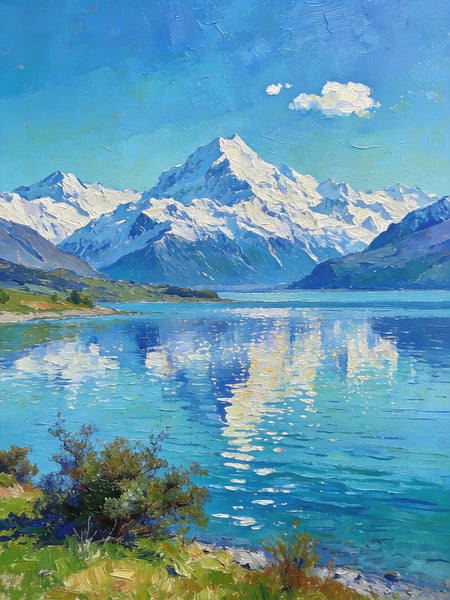 Landscape Paintings for Living Room, New Zealand's Lake Paradise, Small Oil Paintings, Original Landscape Art, Hand Painted Canvas Art, Heavy Texture Wall Art Paintings-Grace Painting Crafts