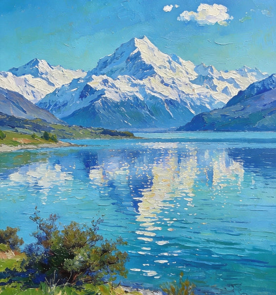 Landscape Paintings for Living Room, New Zealand's Lake Paradise, Small Oil Paintings, Original Landscape Art, Hand Painted Canvas Art, Heavy Texture Wall Art Paintings-Grace Painting Crafts