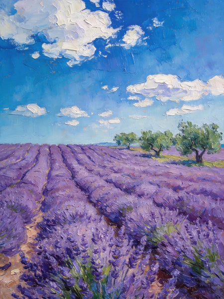 Original Landscape Art, Provence Lavender Flower Fields, Small Paintings On Canvas, Hand Painted Canvas Art, Small Oil Paintings, Heavy Texture Wall Art Paintings-Grace Painting Crafts