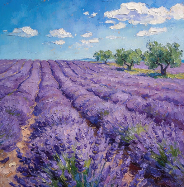 Original Landscape Art, Provence Lavender Flower Fields, Small Paintings On Canvas, Hand Painted Canvas Art, Small Oil Paintings, Heavy Texture Wall Art Paintings-Grace Painting Crafts