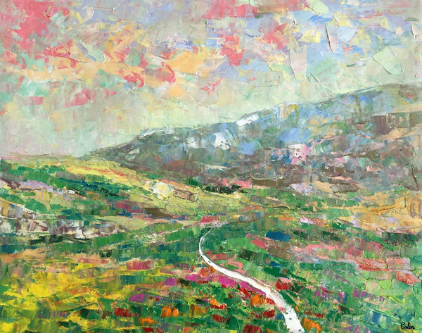 Mountain Landscape Painting, Palette Knife Paintings, Custom Wall Art Painting on Canvas, Spring Mountain Painting-Grace Painting Crafts