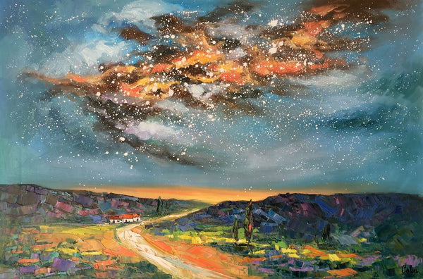 Landscape Oil Paintings, Starry Night Sky Painting, Custom Canvas Artwork, Original Oil Painting on Canvas, Buy Paintings Online-Grace Painting Crafts