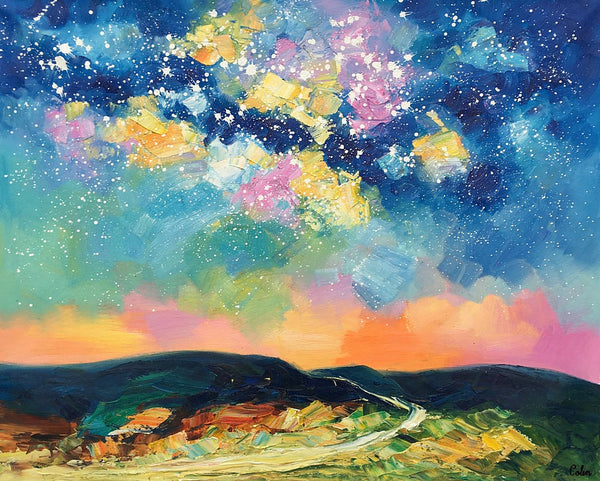 Abstract Landscape Painting, Starry Night Sky Painting, Heavy Texture Painting, Custom Canvas Painting for Sale, Large Painting for Bedroom-Grace Painting Crafts