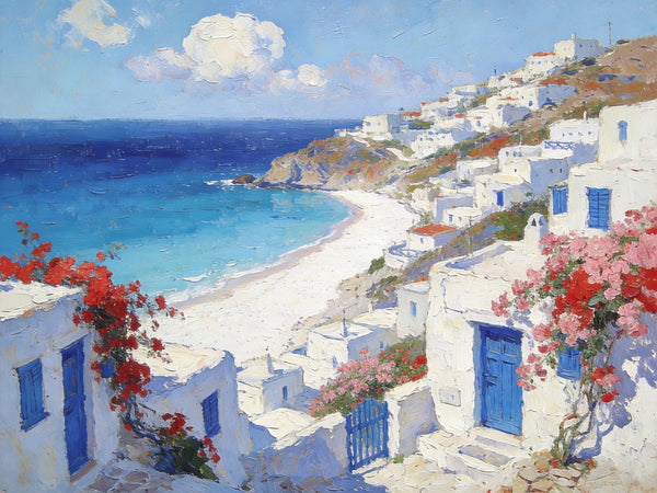 Landscape Paintings for Bedroom, Aegean's Coastal Symphony, Hand Painted Canvas Art, Small Canvas Paintings, Buy Paintings Online, Original Oil Paintings-Grace Painting Crafts
