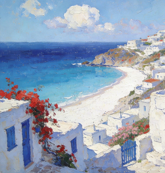Landscape Paintings for Bedroom, Aegean's Coastal Symphony, Hand Painted Canvas Art, Small Canvas Paintings, Buy Paintings Online, Original Oil Paintings-Grace Painting Crafts