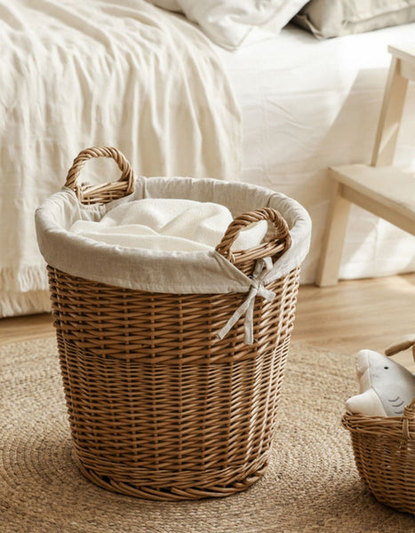 Large Food Storage Basket with Handle, Natural Hand-woven Wicker Storage Basket for Clothes, Willow Weaving Baskets for Clothes, Extra Large Kitchen Storage Baskets-Grace Painting Crafts
