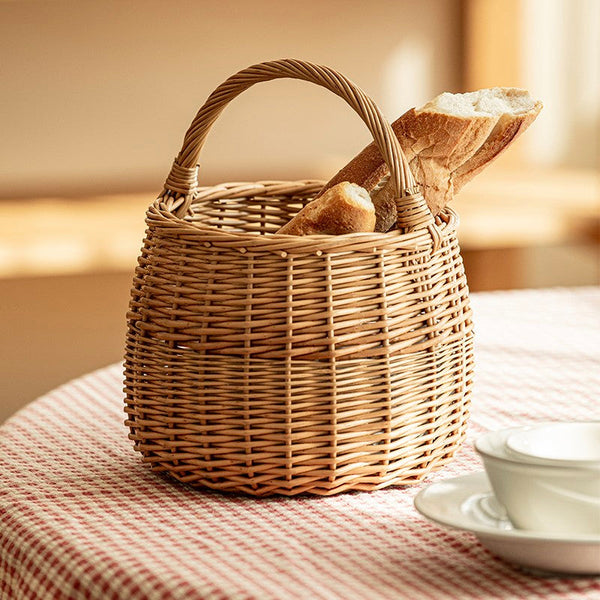 Storage Basket for Kitchen, Picnic Storage Basket with Handle, Hand-woven Wicker Storage Basket, Natural Fruit Basket, Willow Weaving Baskets for Vegetable-Grace Painting Crafts