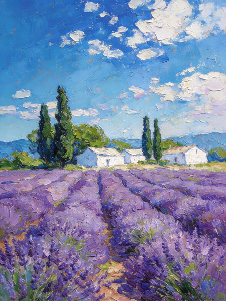 Small Oil Paintings, Provence Lavender Flower Fields, Hand Painted Canvas Art, Original Landscape Art, Buy Paintings Online, Landscape Paintings for Bedroom-Grace Painting Crafts