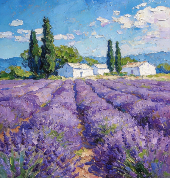 Small Oil Paintings, Provence Lavender Flower Fields, Hand Painted Canvas Art, Original Landscape Art, Buy Paintings Online, Landscape Paintings for Bedroom-Grace Painting Crafts