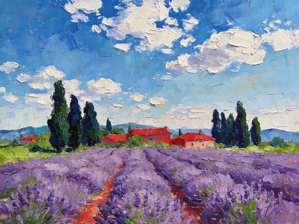 Buy Paintings Online, Provene Lavender Flower Field, Original Landscape Paintings, Landscape Canvas Paintings, Hand Painted Canvas Art-Grace Painting Crafts
