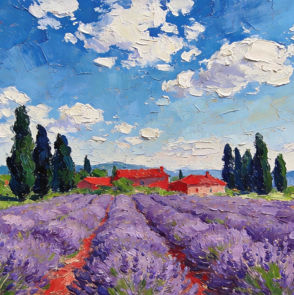 Buy Paintings Online, Provene Lavender Flower Field, Original Landscape Paintings, Landscape Canvas Paintings, Hand Painted Canvas Art-Grace Painting Crafts