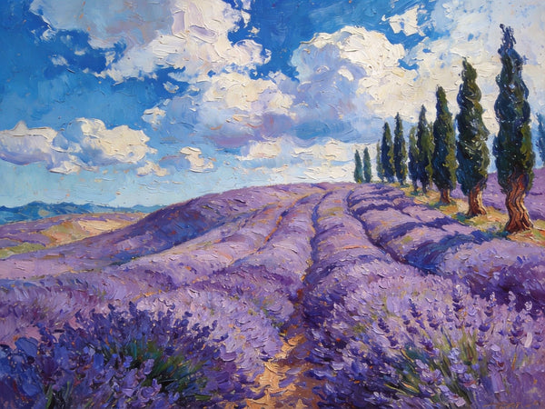 Picturesque Provence Lavender Fields, Canvas Wall Art Paintings, Hand Painted Canvas Art, Landscape Canvas Paintings, Original Oil Paintings, Small Oil Paintings-Grace Painting Crafts