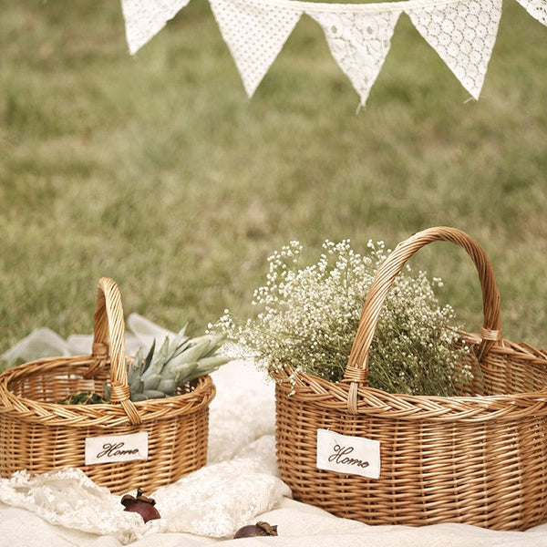 Hand-woven Wicker Storage Basket, Large Picnic Food Basket with Handle, Willow Weaving Baskets for Vegetable, Natural Fruit Basket, Kitchen Storage Baskets-Grace Painting Crafts