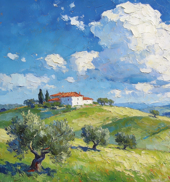 Canvas Wall Art for Living Room, Tuscan Hillside Beauty, Hand Painted Canvas Art, Landscape Oil Paintings, Buy Original Paintings, Small Oil Paintings-Grace Painting Crafts