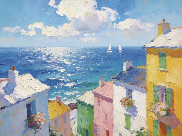 Landscape Paintings for Living Room, Seaside Town Enchanting Landscape, Hand Painted Canvas Art, Small Canvas Paintings, Landscape Wall Art Paintings, Original Oil Paintings-Grace Painting Crafts