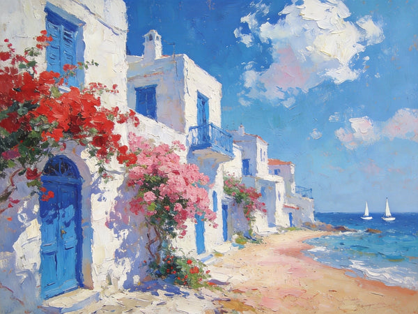Landscape Wall Art Paintings, Floral Tapestry of the Aegean, Canvas Paintings for Living Room, Hand Painted Canvas Art, Small Canvas Paintings, Original Oil Paintings-Grace Painting Crafts