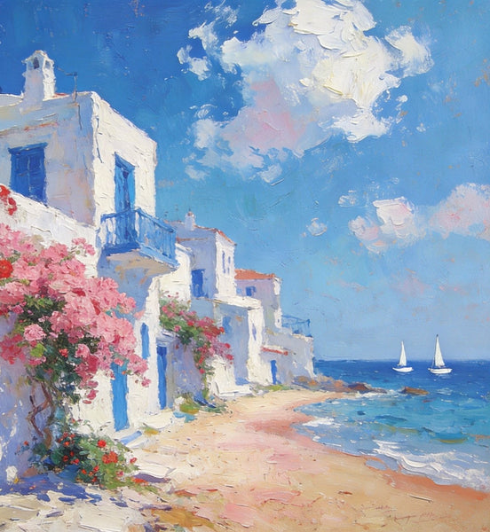 Landscape Wall Art Paintings, Floral Tapestry of the Aegean, Canvas Paintings for Living Room, Hand Painted Canvas Art, Small Canvas Paintings, Original Oil Paintings-Grace Painting Crafts