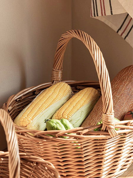 Large Picnic Food Basket with Handle, Lovely Willow Weaving Baskets for Vegetable, Natural Hand-woven Wicker Storage Basket, Natural Fruit Basket, Kitchen Storage Baskets-Grace Painting Crafts