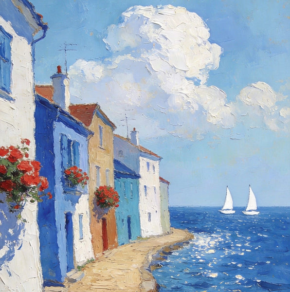 Palette Knife Artwork, Seaside Town Peaceful Ambiance, Hand Painted Canvas Art, Small Oil Paintings, Original Canvas Paintings, Landscape Paintings for Bedroom-Grace Painting Crafts