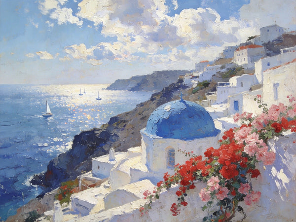 Tranquil Aegean Moments, Hand Painted Canvas Art, Small Oil Paintings, Canvas Paintings for Living Room, Small Wall Art Paintings, Original Landscape Paintings-Grace Painting Crafts