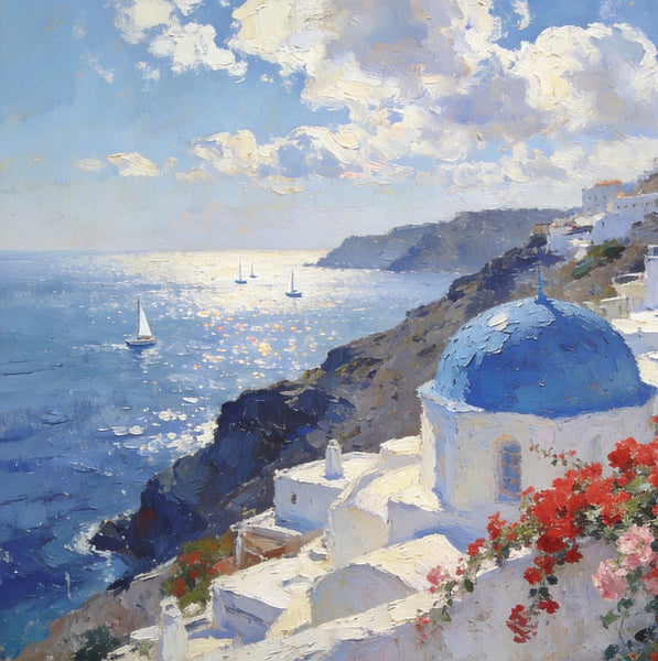 Tranquil Aegean Moments, Hand Painted Canvas Art, Small Oil Paintings, Canvas Paintings for Living Room, Small Wall Art Paintings, Original Landscape Paintings-Grace Painting Crafts