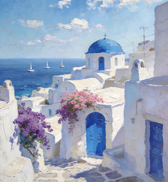 Original Landscape Art, Scenery of the Aegean Sea, Small Paintings On Canvas, Hand Painted Canvas Art, Heavy Texture Wall Art Paintings, Buy Original Paintings-Grace Painting Crafts