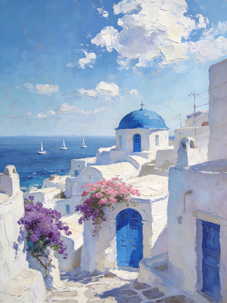 Original Landscape Art, Scenery of the Aegean Sea, Small Paintings On Canvas, Hand Painted Canvas Art, Heavy Texture Wall Art Paintings, Buy Original Paintings-Grace Painting Crafts