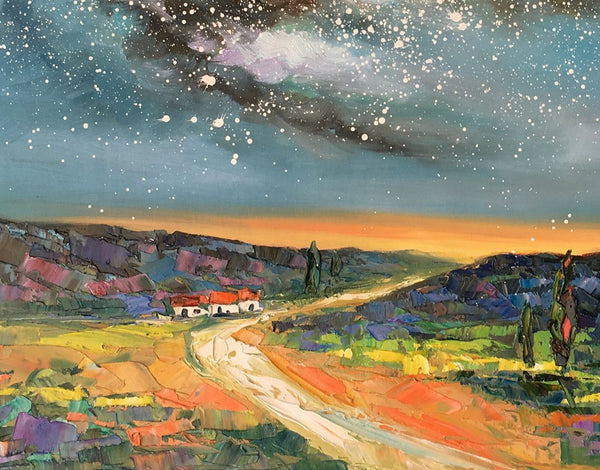 Landscape Oil Paintings, Starry Night Sky Painting, Custom Canvas Artwork, Original Oil Painting on Canvas, Buy Paintings Online-Grace Painting Crafts