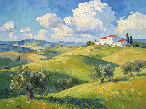 Picturesque Tuscan Hillside, Canvas Wall Art Paintings, Hand Painted Canvas Art, Small Oil Paintings, Landscape Canvas Paintings, Original Oil Paintings-Grace Painting Crafts