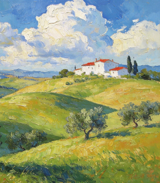 Picturesque Tuscan Hillside, Canvas Wall Art Paintings, Hand Painted Canvas Art, Small Oil Paintings, Landscape Canvas Paintings, Original Oil Paintings-Grace Painting Crafts
