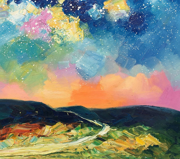 Abstract Landscape Painting, Starry Night Sky Painting, Heavy Texture Painting, Custom Canvas Painting for Sale, Large Painting for Bedroom-Grace Painting Crafts