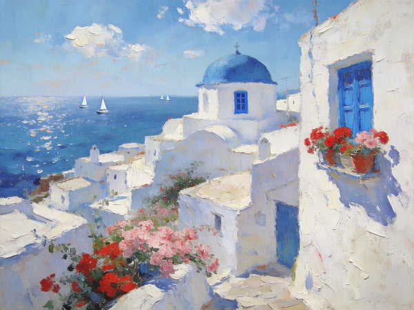 Small Canvas Paintings, Breezy Aegean Afternoons, Hand Painted Canvas Art, Landscape Paintings for Living Room, Landscape Wall Art Paintings, Original Oil Paintings-Grace Painting Crafts