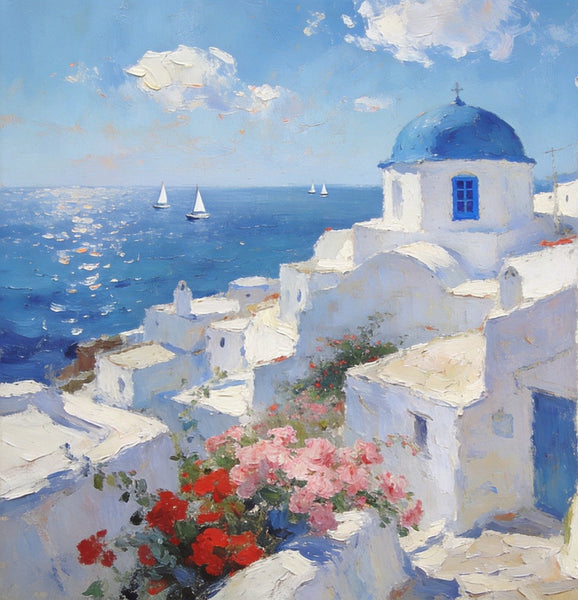 Small Canvas Paintings, Breezy Aegean Afternoons, Hand Painted Canvas Art, Landscape Paintings for Living Room, Landscape Wall Art Paintings, Original Oil Paintings-Grace Painting Crafts