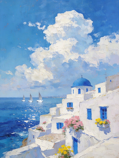 Greek Dream by the Aegean, Seashore Paintings, Canvas Paintings for Bedroom, Original Landscape Paintings, Heavy Texture Artwork, Small Oil Paintings, Hand Painted Canvas Art-Grace Painting Crafts