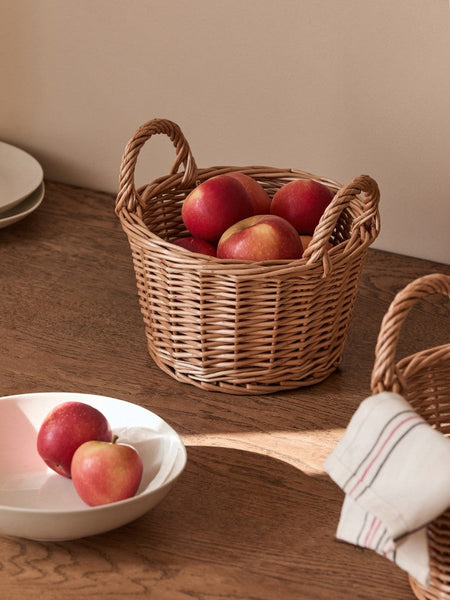 Large Picnic Fruit Basket with Handle, Natural Hand-woven Wicker Round Storage Basket, Lovely Willow Weaving Baskets for Vegetable, Natural Fruit Storage Basket, Kitchen Storage Baskets-Grace Painting Crafts