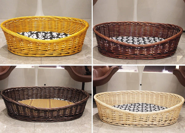 Natural Wicker Dog Bed with Washable Cushion for Indoor Cats and Dogs, Hand woven Rattan Cat Beds-Grace Painting Crafts