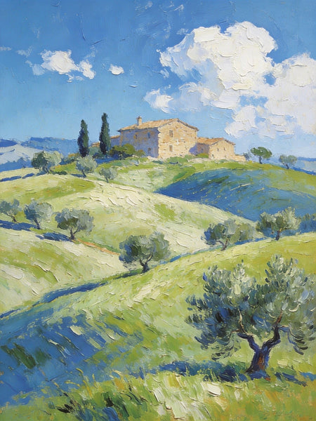 Heavy Texture Artwork, Tuscan Hills and Farmhouses, Hand Painted Canvas Wall Art, Original Wall Art Paintings, Small Oil Paintings-Grace Painting Crafts