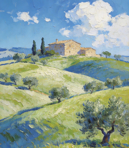 Heavy Texture Artwork, Tuscan Hills and Farmhouses, Hand Painted Canvas Wall Art, Original Wall Art Paintings, Small Oil Paintings-Grace Painting Crafts